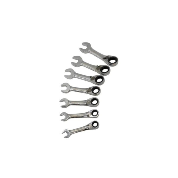 Winoro 7-Piece Stubby SAE Reversible Ratcheting Wrench Set | EVA Foam Storage - Image 3